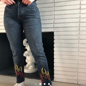 Hand embroidered flame jeans
